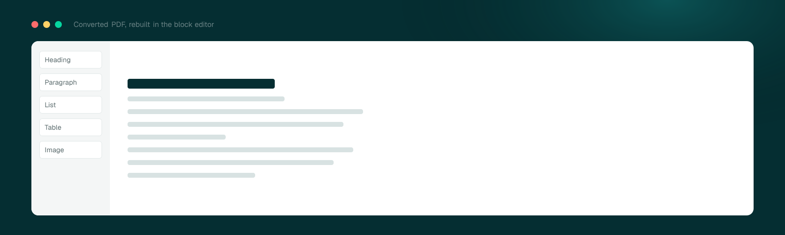 A converted PDF rebuilt in the WordPress block editor with real heading, paragraph, and list blocks
